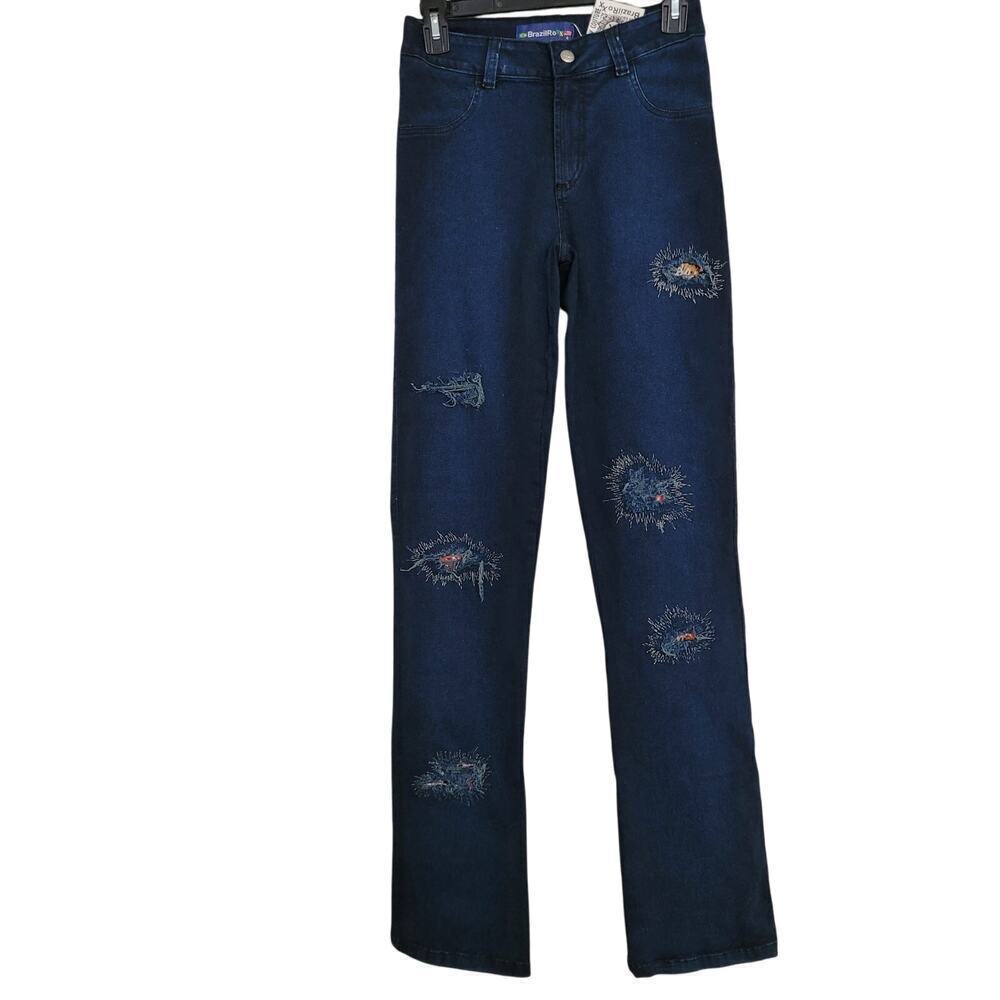 BrazilRoxx Womens Straight Jeans Size 4 Blue Denim Cotton Distressed Pockets NEW